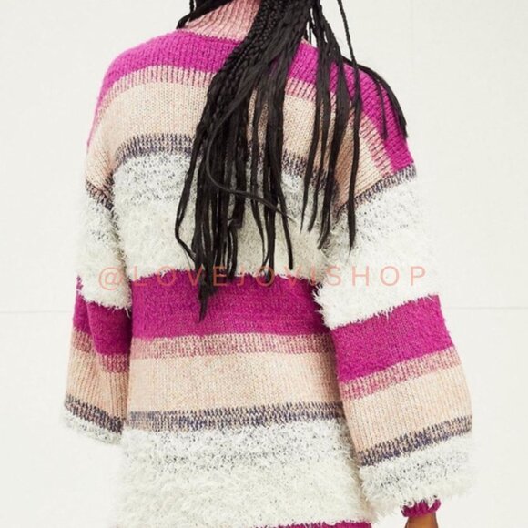 Bohemian | NWT! Free People Mohair Knit Sweater Dress | Cozy Raspberry & Peach - Picture 3 of 10